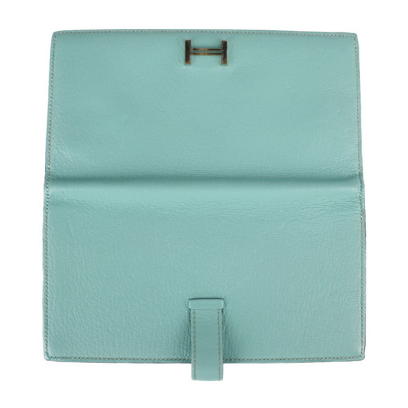 HERMES Classic Long Wallet Chevre Mint Green Bifold A Engraved - Picture 5 of 9